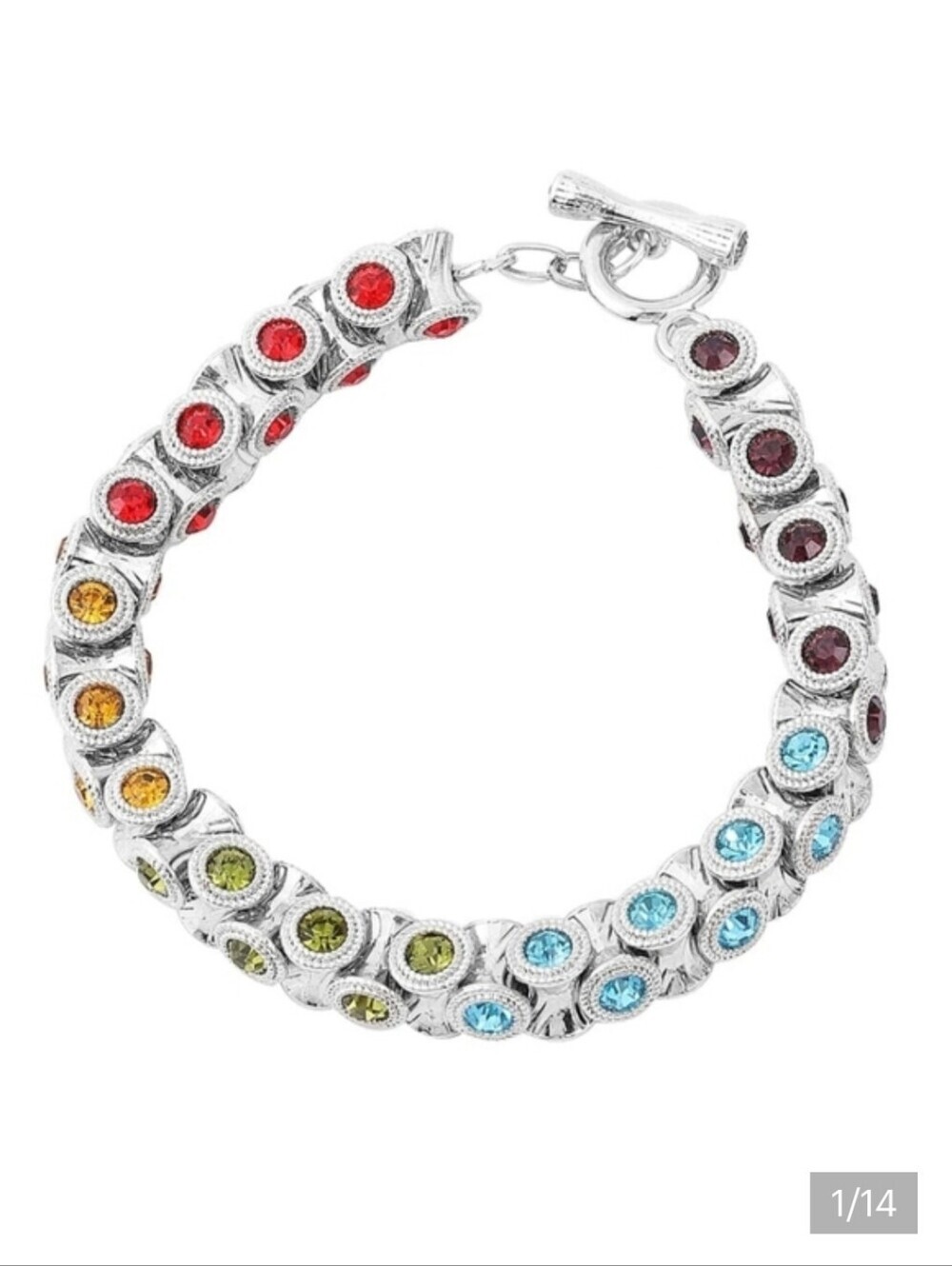 ๐๏ธ Multi Color Austrian Crystal Bracelet in Silvertone (7.50 In)